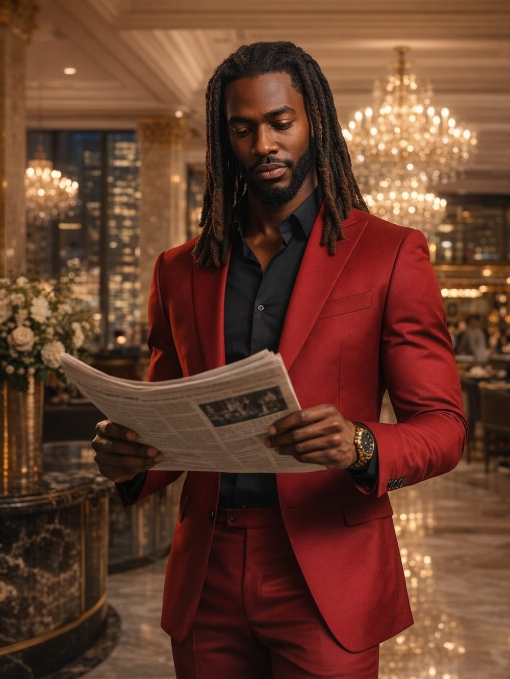 Men's Red Two-Piece Suit Jacket and Trousers